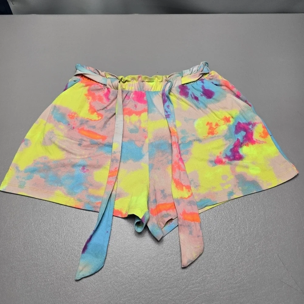 full circle trends high waist tie dye lounge shorts with pockets women's L